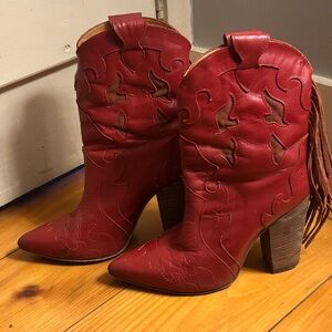 Dingo Ladies Night 1969 Red Fringed Heeled Boots